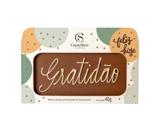 TABLETE DE CHOCOLATE AO LEITE CHOCOARTE GRATIDÃO 40G - CacauShow (Cód.1002203)