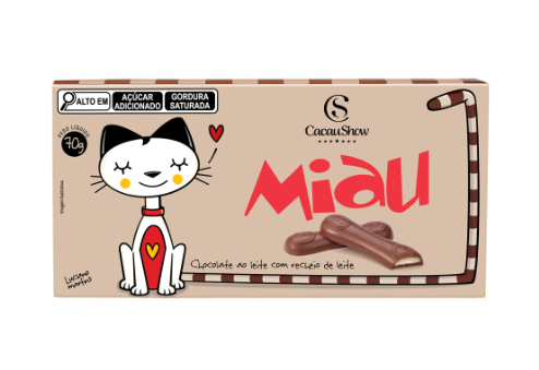 Tablete Miau de Chocolate ao Leite Recheado 70g - CacauShow (Cód.1003369)