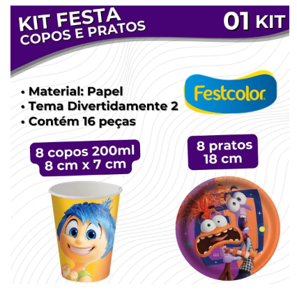 Kit Festa Pratos e Copos para Aniversário Comemoração - Divertidamente 2 - 8 un Cada - Festcolor - Magalu (Cód.ahd5eh59b)